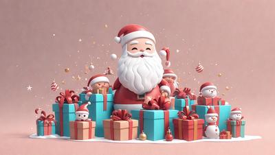 Primary subject: Santa Claus
Setting/background: A pink background
Visual style: Digital art
Colors and mood: The image is colorful and festive, with a cheerful atmosphere.